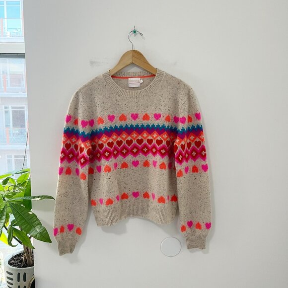 Brodie Cashmere Cream Sweater with Pink and Blue Accents - Picture 1 of 6